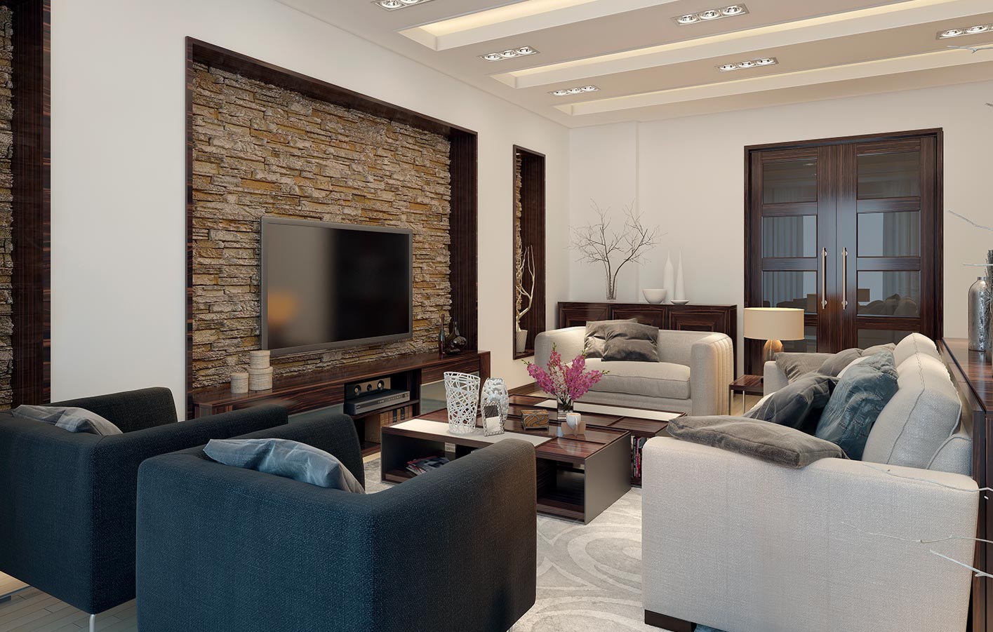 3D-Paneele in Steinoptik für modernes und exklusives Wohnen modernes luxuriöses Wohnzimmer mit moderner Wandgestaltung