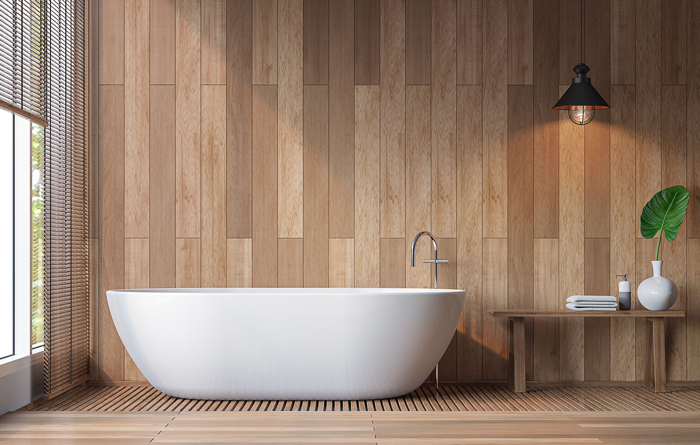 Holzboden geht auch an der Wand Holzpaneele an der Wand sorgen für einen modernen Stil